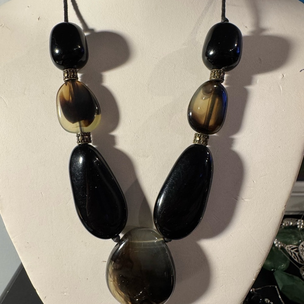 Black and Brown Beaded Statement Necklace - Women Jewelry